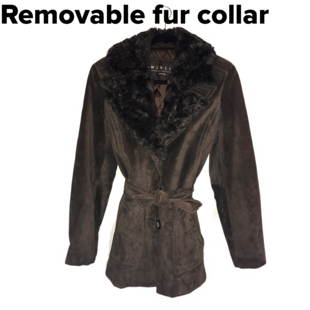 🌸Winlit Coat Suede and removable fur collar.